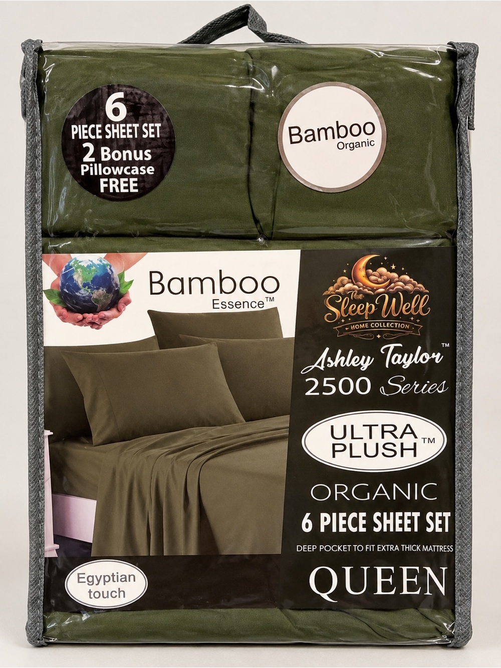 Ashley Taylor Olive Green Bamboo 6-Piece Queen Sheet Set